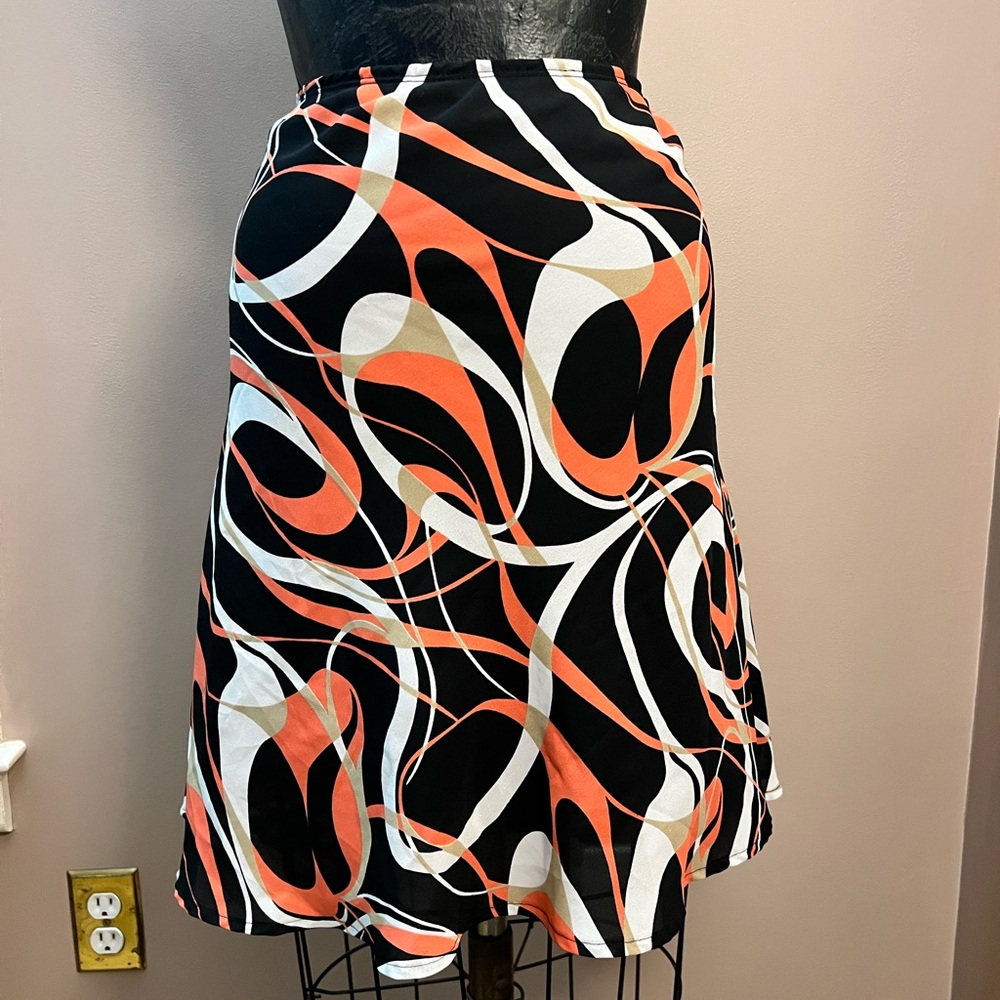 Y2K Retro Mod Circle Swirl Futuristic Geometric Print Midi Skirt Size 6